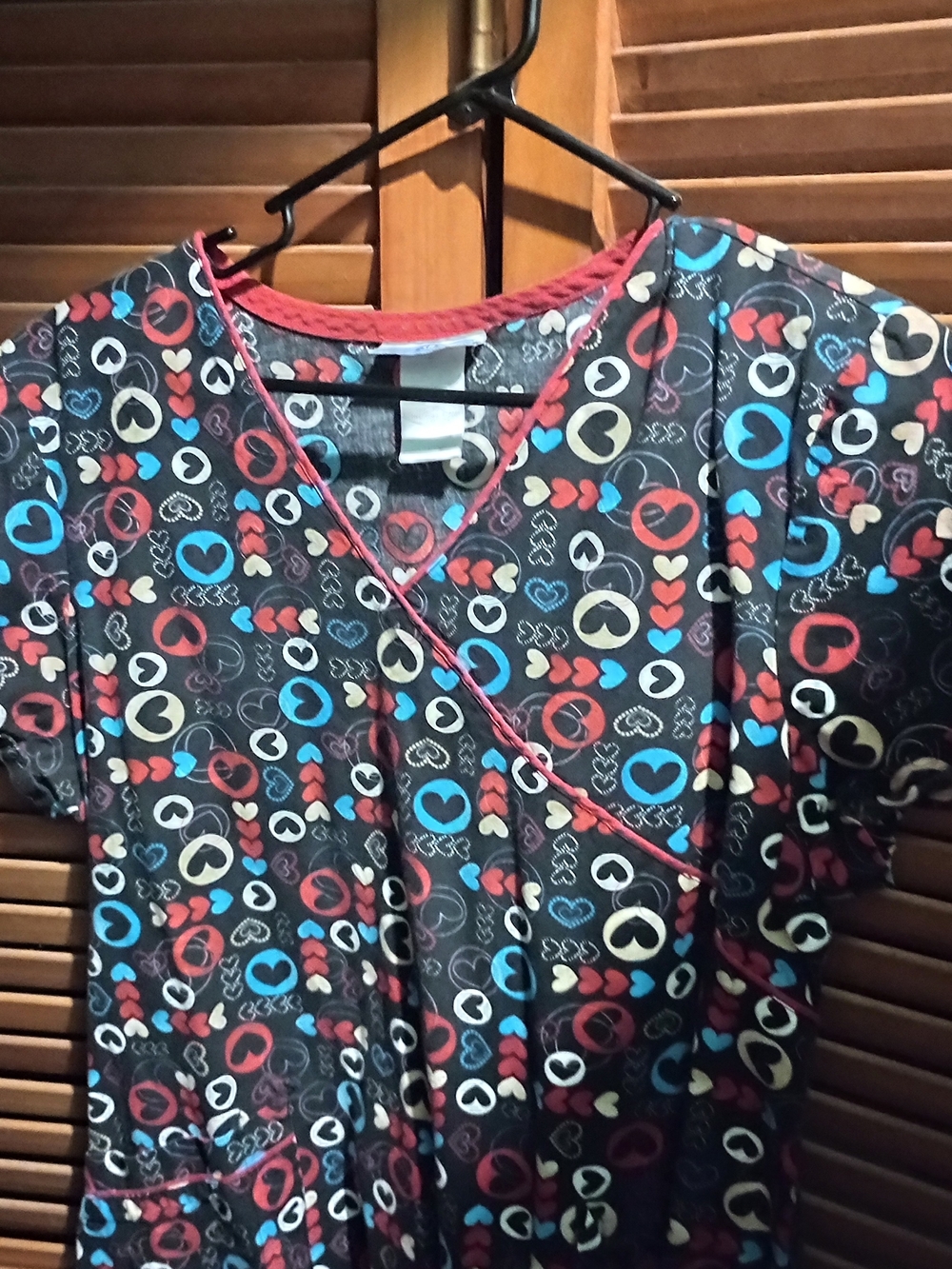 SB Scrubs Women’s Black Heart-Print Tunic - Red, Blue, Cream Accents
